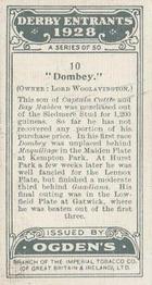 1928 Ogden's Derby Entrants #10 Dombey Back